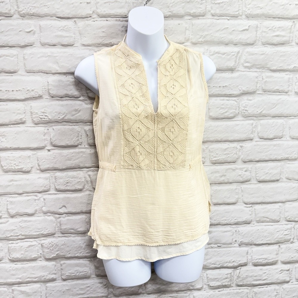 Banana Republic Silk Blend Cottagecore Blouse Crochet Sleeveless V-Neck Ivory XS